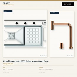 Crauf Lusso 1061 PVD Bakır 100×48 cm Evye + Lusso 4030 Royal Bronze (Bakır) Batarya | 2 Parça Soft Flex