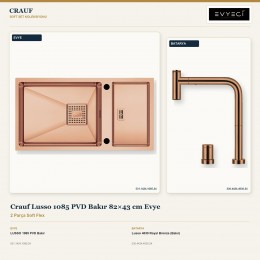 Crauf Lusso 1085 PVD Bakır 82×43 cm Evye + Lusso 4030 Royal Bronze (Bakır) Batarya | 2 Parça Soft Flex