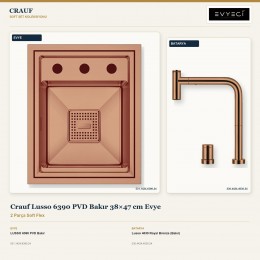 Crauf Lusso 6390 PVD Bakır 38×47 cm Evye + Lusso 4030 Royal Bronze (Bakır) Batarya | 2 Parça Soft Flex