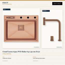 Crauf Lusso 6391 PVD Bakır 64×49 cm Evye + Lusso 4030 Royal Bronze (Bakır) Batarya | 2 Parça Soft Flex