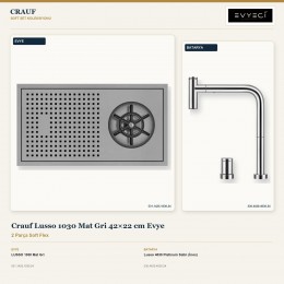 Crauf Lusso 1030 Mat Gri 42×22 cm Evye + Lusso 4030 Platinum Satin (İnox) Batarya | 2 Parça Soft Flex