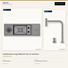 Crauf Lusso 1035 Mat Gri 79×27 cm Evye + Lusso 4030 Platinum Satin (İnox) Batarya | 2 Parça Soft Flex