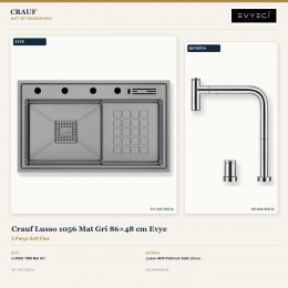 Crauf Lusso 1056 Mat Gri 86×48 cm Evye + Lusso 4030 Platinum Satin (İnox) Batarya | 2 Parça Soft Flex