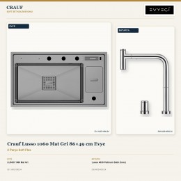 Crauf Lusso 1060 Mat Gri 86×49 cm Evye + Lusso 4030 Platinum Satin (İnox) Batarya | 2 Parça Soft Flex