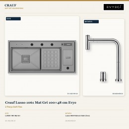 Crauf Lusso 1061 Mat Gri 100×48 cm Evye + Lusso 4030 Platinum Satin (İnox) Batarya | 2 Parça Soft Flex