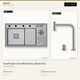 Crauf Lusso 1071 Mat Gri 84×48 cm Evye + Lusso 4030 Platinum Satin (İnox) Batarya | 2 Parça Soft Flex
