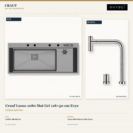 Crauf Lusso 1080 Mat Gri 118×50 cm Evye + Lusso 4030 Platinum Satin (İnox) Batarya | 2 Parça Soft Flex