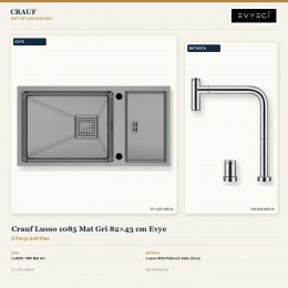 Crauf Lusso 1085 Mat Gri 82×43 cm Evye + Lusso 4030 Platinum Satin (İnox) Batarya | 2 Parça Soft Flex