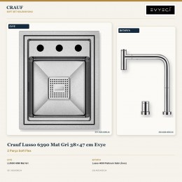Crauf Lusso 6390 Mat Gri 38×47 cm Evye + Lusso 4030 Platinum Satin (İnox) Batarya | 2 Parça Soft Flex