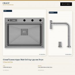 Crauf Lusso 6391 Mat Gri 64×49 cm Evye + Lusso 4030 Platinum Satin (İnox) Batarya | 2 Parça Soft Flex