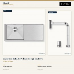 Crauf Via Bella 6071 İnox 80×45 cm Evye + Lusso 4030 Platinum Satin (İnox) Batarya | 2 Parça Soft Flex