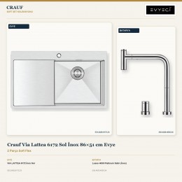 Crauf Via Lattea 6172 Sol İnox 86×51 cm Evye + Lusso 4030 Platinum Satin (İnox) Batarya | 2 Parça Soft Flex