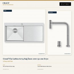 Crauf Via Lattea 6174 Sağ İnox 100×51 cm Evye + Lusso 4030 Platinum Satin (İnox) Batarya | 2 Parça Soft Flex