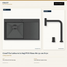 Crauf Via Lattea 6172 Sağ PVD Füme 86×51 cm Evye + Lusso 4030 Dark Graphite (Füme) Batarya | 2 Parça Soft Flex