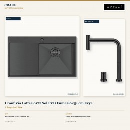 Crauf Via Lattea 6172 Sol PVD Füme 86×51 cm Evye + Lusso 4030 Dark Graphite (Füme) Batarya | 2 Parça Soft Flex