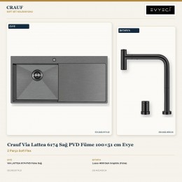 Crauf Via Lattea 6174 Sağ PVD Füme 100×51 cm Evye + Lusso 4030 Dark Graphite (Füme) Batarya | 2 Parça Soft Flex