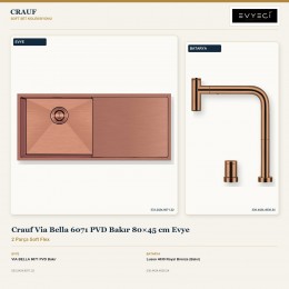 Crauf Via Bella 6071 PVD Bakır 80×45 cm Evye + Lusso 4030 Royal Bronze (Bakır) Batarya | 2 Parça Soft Flex