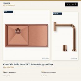 Crauf Via Bella 6072 PVD Bakır 86×45 cm Evye + Lusso 4030 Royal Bronze (Bakır) Batarya | 2 Parça Soft Flex