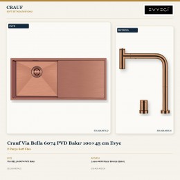 Crauf Via Bella 6074 PVD Bakır 100×45 cm Evye + Lusso 4030 Royal Bronze (Bakır) Batarya | 2 Parça Soft Flex