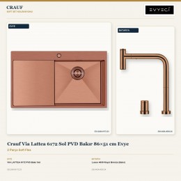 Crauf Via Lattea 6172 Sol PVD Bakır 86×51 cm Evye + Lusso 4030 Royal Bronze (Bakır) Batarya | 2 Parça Soft Flex