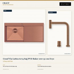 Crauf Via Lattea 6174 Sağ PVD Bakır 100×51 cm Evye + Lusso 4030 Royal Bronze (Bakır) Batarya | 2 Parça Soft Flex