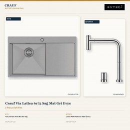 Crauf Via Lattea 6172 Sağ Mat Gri Evye + Lusso 4030 Platinum Satin (İnox) Batarya | 2 Parça Soft Flex