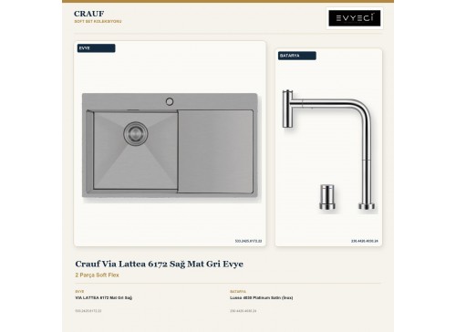 Crauf Via Lattea 6172 Sağ Mat Gri Evye + Lusso 4030 Platinum Satin (İnox) Batarya | 2 Parça Soft Flex