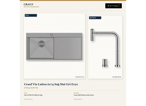 Crauf Via Lattea 6174 Sağ Mat Gri Evye + Lusso 4030 Platinum Satin (İnox) Batarya | 2 Parça Soft Flex