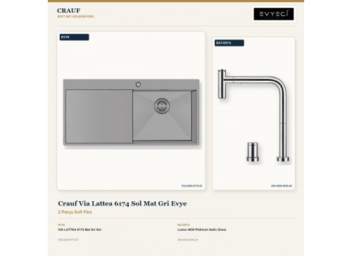 Crauf Via Lattea 6174 Sol Mat Gri Evye + Lusso 4030 Platinum Satin (İnox) Batarya | 2 Parça Soft Flex