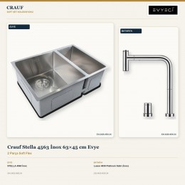 Crauf Stella 4563 İnox 63×45 cm Evye + Lusso 4030 Platinum Satin (İnox) Batarya | 2 Parça Soft Flex
