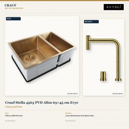 Crauf Stella 4563 PVD Altın 63×45 cm Evye + Lusso 4030 Imperial Gold (İpeksi Altın) Batarya | 2 Parça Soft Flex