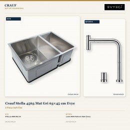 Crauf Stella 4563 Mat Gri 63×45 cm Evye + Lusso 4030 Platinum Satin (İnox) Batarya | 2 Parça Soft Flex
