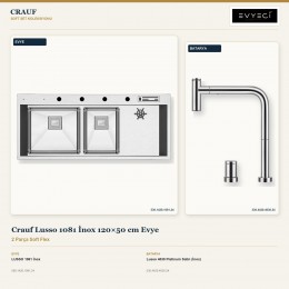 Crauf Lusso 1081 İnox 120×50 cm Evye + Lusso 4030 Platinum Satin (İnox) Batarya | 2 Parça Soft Flex