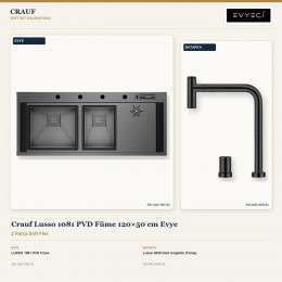 Crauf Lusso 1081 PVD Füme 120×50 cm Evye + Lusso 4030 Dark Graphite (Füme) Batarya | 2 Parça Soft Flex