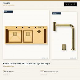 Crauf Lusso 1081 PVD Altın 120×50 cm Evye + Lusso 4030 Imperial Gold (İpeksi Altın) Batarya | 2 Parça Soft Flex