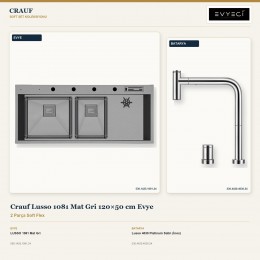 Crauf Lusso 1081 Mat Gri 120×50 cm Evye + Lusso 4030 Platinum Satin (İnox) Batarya | 2 Parça Soft Flex