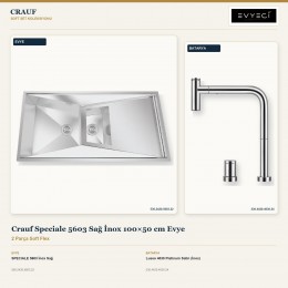 Crauf Speciale 5603 Sağ İnox 100×50 cm Evye + Lusso 4030 Platinum Satin (İnox) Batarya | 2 Parça Soft Flex