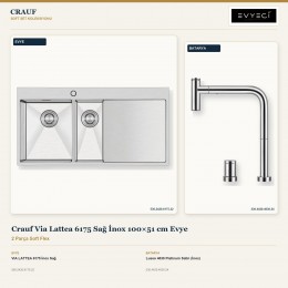 Crauf Via Lattea 6175 Sağ İnox 100×51 cm Evye + Lusso 4030 Platinum Satin (İnox) Batarya | 2 Parça Soft Flex