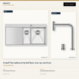Crauf Via Lattea 6175 Sol İnox 100×51 cm Evye + Lusso 4030 Platinum Satin (İnox) Batarya | 2 Parça Soft Flex