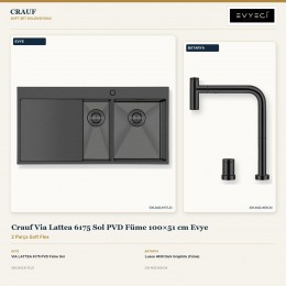 Crauf Via Lattea 6175 Sol PVD Füme 100×51 cm Evye + Lusso 4030 Dark Graphite (Füme) Batarya | 2 Parça Soft Flex