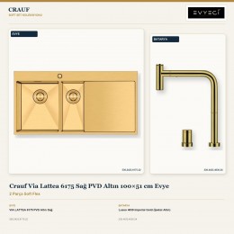 Crauf Via Lattea 6175 Sağ PVD Altın 100×51 cm Evye + Lusso 4030 Imperial Gold (İpeksi Altın) Batarya | 2 Parça Soft Flex