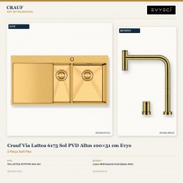Crauf Via Lattea 6175 Sol PVD Altın 100×51 cm Evye + Lusso 4030 Imperial Gold (İpeksi Altın) Batarya | 2 Parça Soft Flex