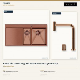 Crauf Via Lattea 6175 Sol PVD Bakır 100×51 cm Evye + Lusso 4030 Royal Bronze (Bakır) Batarya | 2 Parça Soft Flex