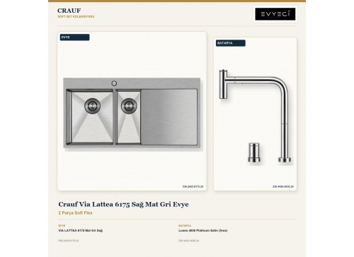 Crauf Via Lattea 6175 Sağ Mat Gri Evye + Lusso 4030 Platinum Satin (İnox) Batarya | 2 Parça Soft Flex