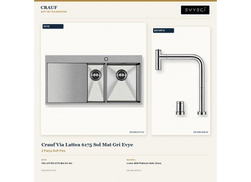 Crauf Via Lattea 6175 Sol Mat Gri Evye + Lusso 4030 Platinum Satin (İnox) Batarya | 2 Parça Soft Flex