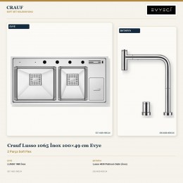 Crauf Lusso 1065 İnox 100×49 cm Evye + Lusso 4030 Platinum Satin (İnox) Batarya | 2 Parça Soft Flex