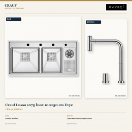 Crauf Lusso 1075 İnox 100×50 cm Evye + Lusso 4030 Platinum Satin (İnox) Batarya | 2 Parça Soft Flex