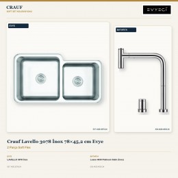 Crauf Lavello 3078 İnox 78×45,2 cm Evye + Lusso 4030 Platinum Satin (İnox) Batarya | 2 Parça Soft Flex