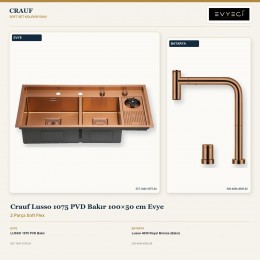 Crauf Lusso 1075 PVD Bakır 100×50 cm Evye + Lusso 4030 Royal Bronze (Bakır) Batarya | 2 Parça Soft Flex