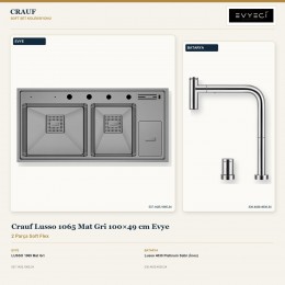 Crauf Lusso 1065 Mat Gri 100×49 cm Evye + Lusso 4030 Platinum Satin (İnox) Batarya | 2 Parça Soft Flex